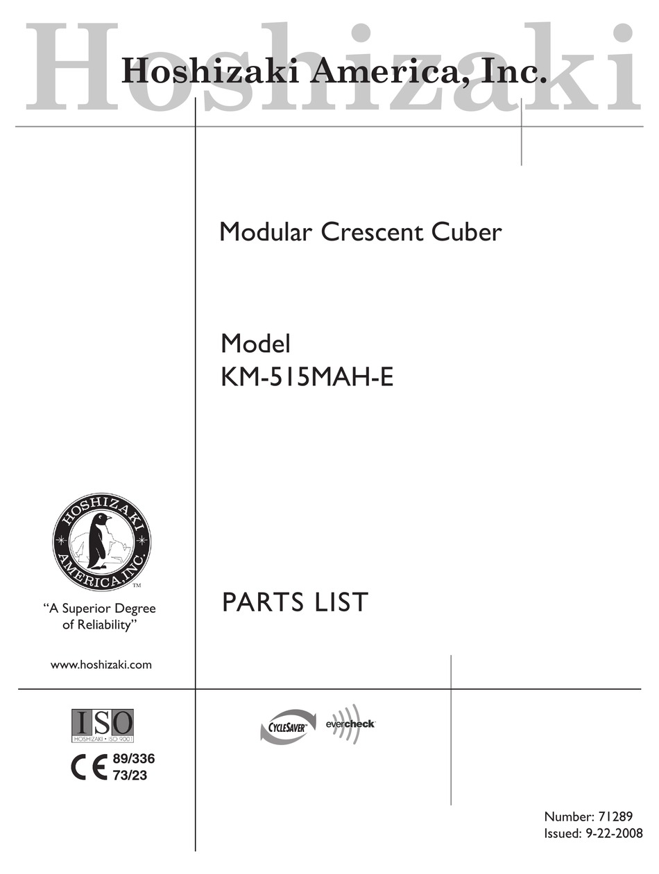 HOSHIZAKI KM 515MAH E ICE MAKER PARTS LIST ManualsLib