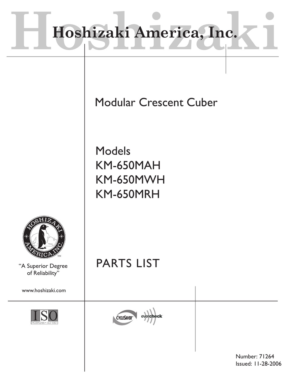 HOSHIZAKI KM650MAH ICE MAKER PARTS LIST ManualsLib