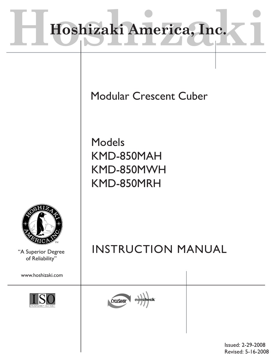 HOSHIZAKI KMD850MAH ICE MAKER INSTRUCTION MANUAL ManualsLib