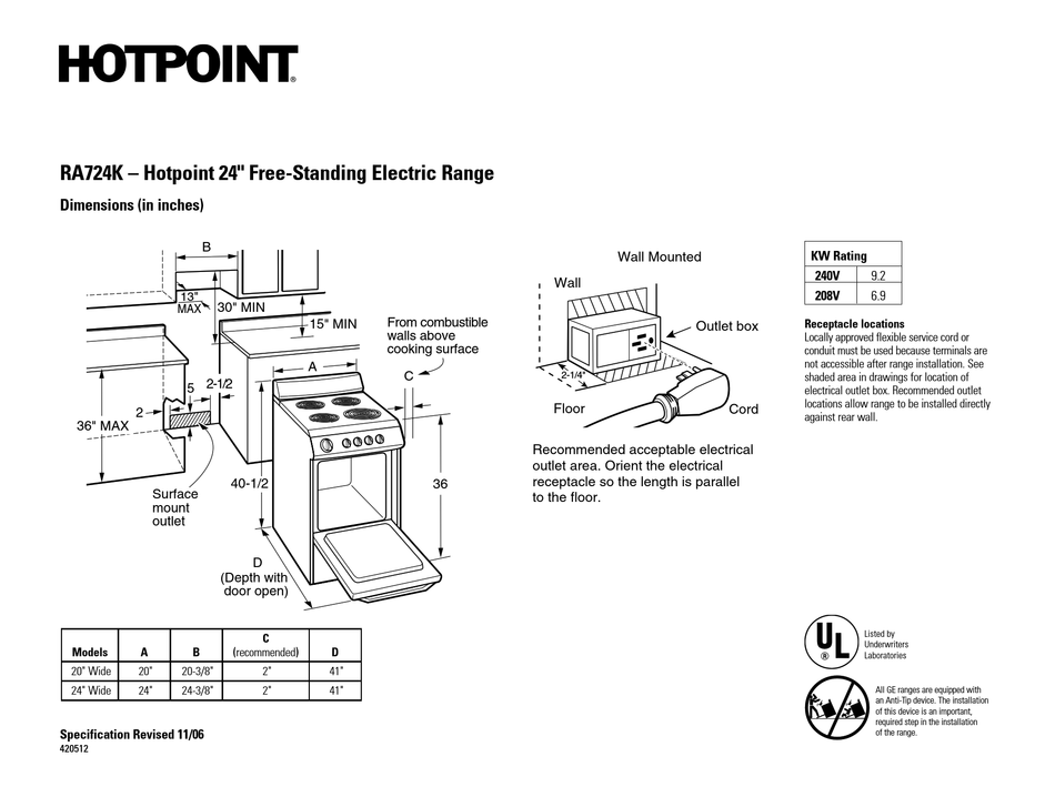 RA724KWH by Hotpoint - Hotpoint® 24 Electric Free-Standing Range