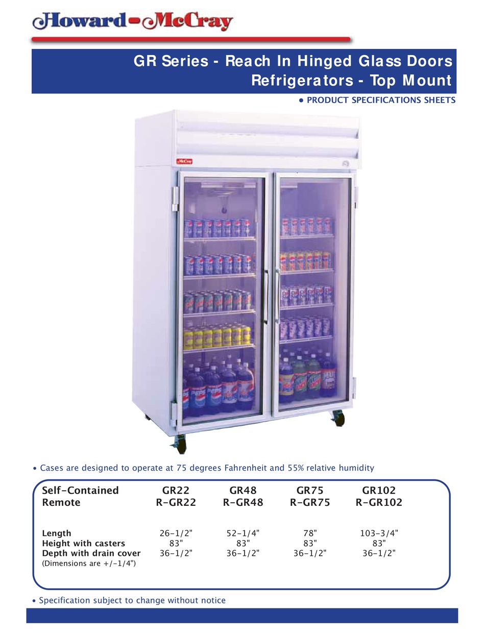 HOWARD MCCRAY GR102 REFRIGERATOR SPECIFICATIONS ManualsLib