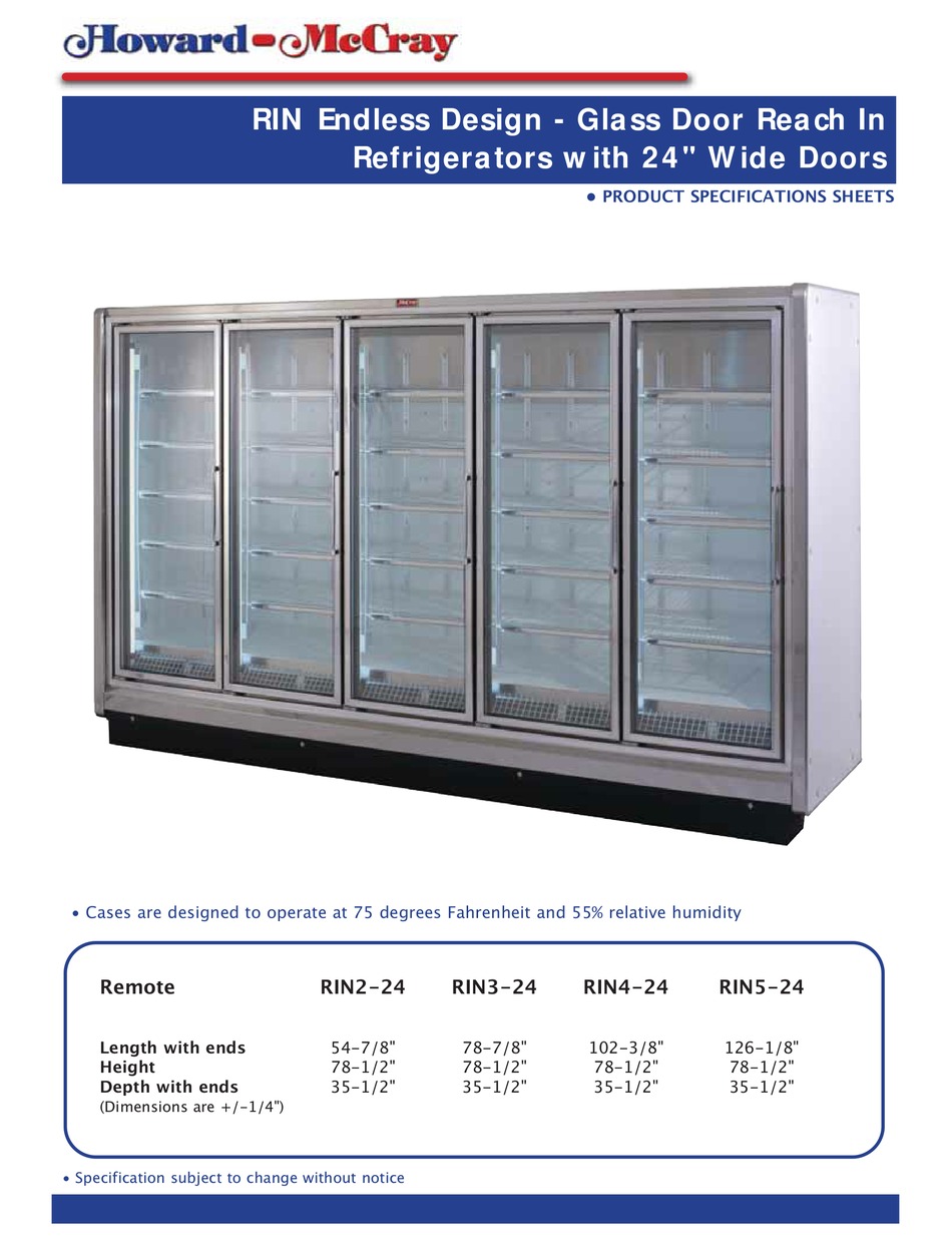 HOWARD MCCRAY RIN224 REFRIGERATOR SPECIFICATIONS ManualsLib