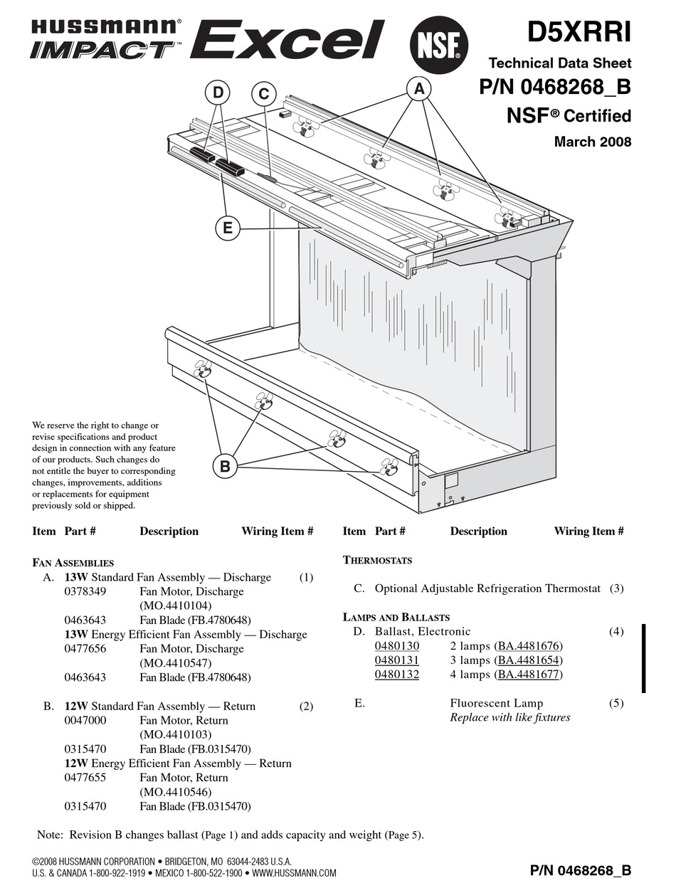 HUSSMANN IMPACT EXCEL D5XRRI MERCHANDISER TECHNICAL DATA SHEET | ManualsLib