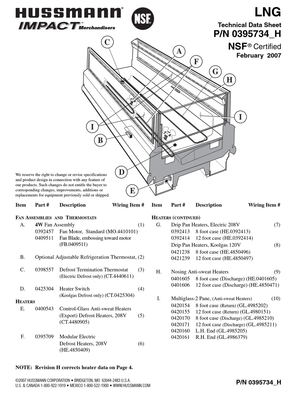 HUSSMANN LNG MERCHANDISER TECHNICAL DATA SHEET | ManualsLib