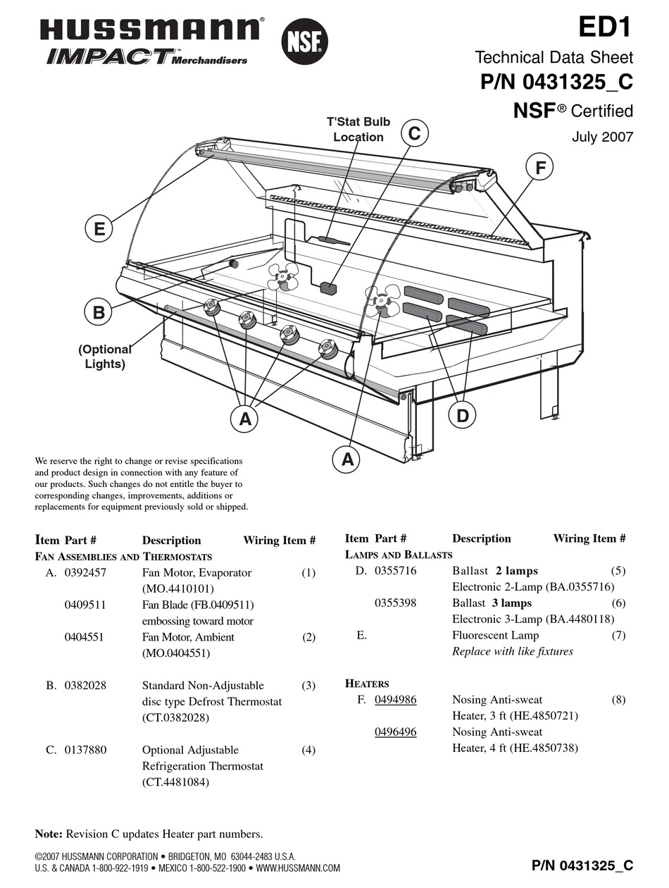 HUSSMANN IMPACT ED1 MERCHANDISER TECHNICAL DATA SHEET | ManualsLib