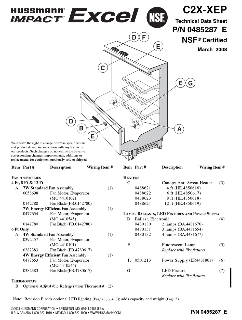 HUSSMANN C2X-XEP MERCHANDISER TECHNICAL DATA SHEET | ManualsLib