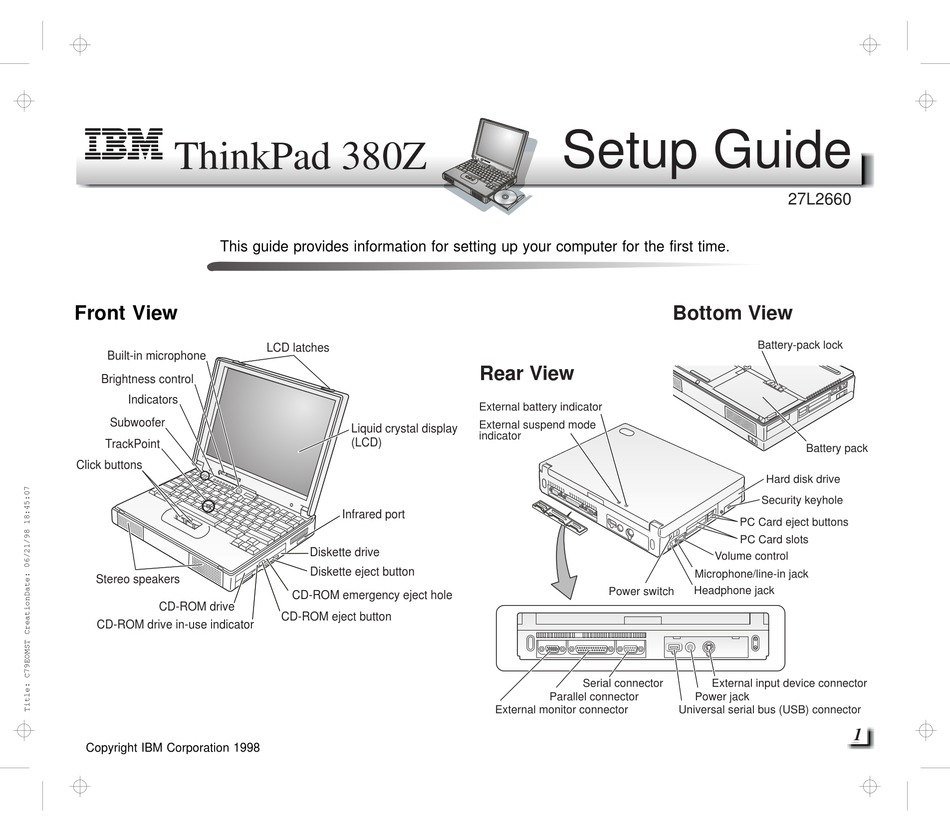 IBM THINKPAD 380Z LAPTOP SETUP MANUAL | ManualsLib