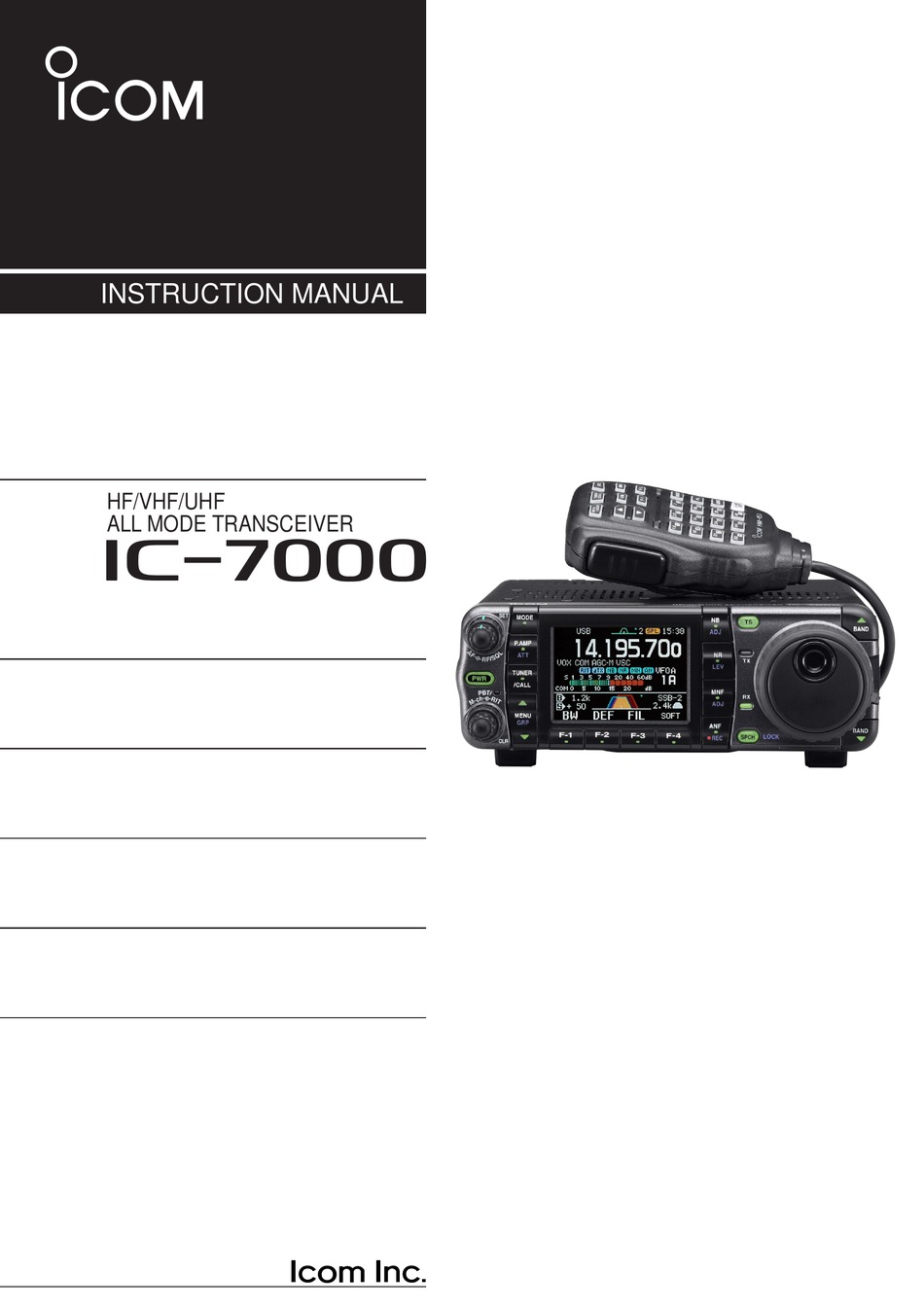 Icom Ic 7000 Transceiver Instruction Manual Manualslib