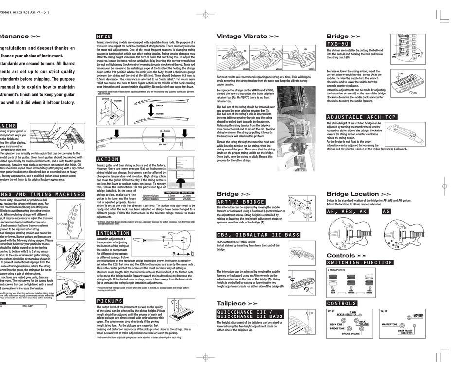 IBANEZ ARTCORE BASS SERIES AGB200 GUITAR INSTRUCTION MANUAL ManualsLib