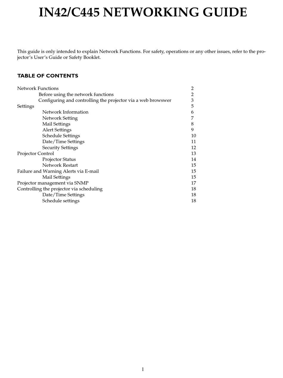 INFOCUS IN42 NETWORKING MANUAL Pdf Download | ManualsLib