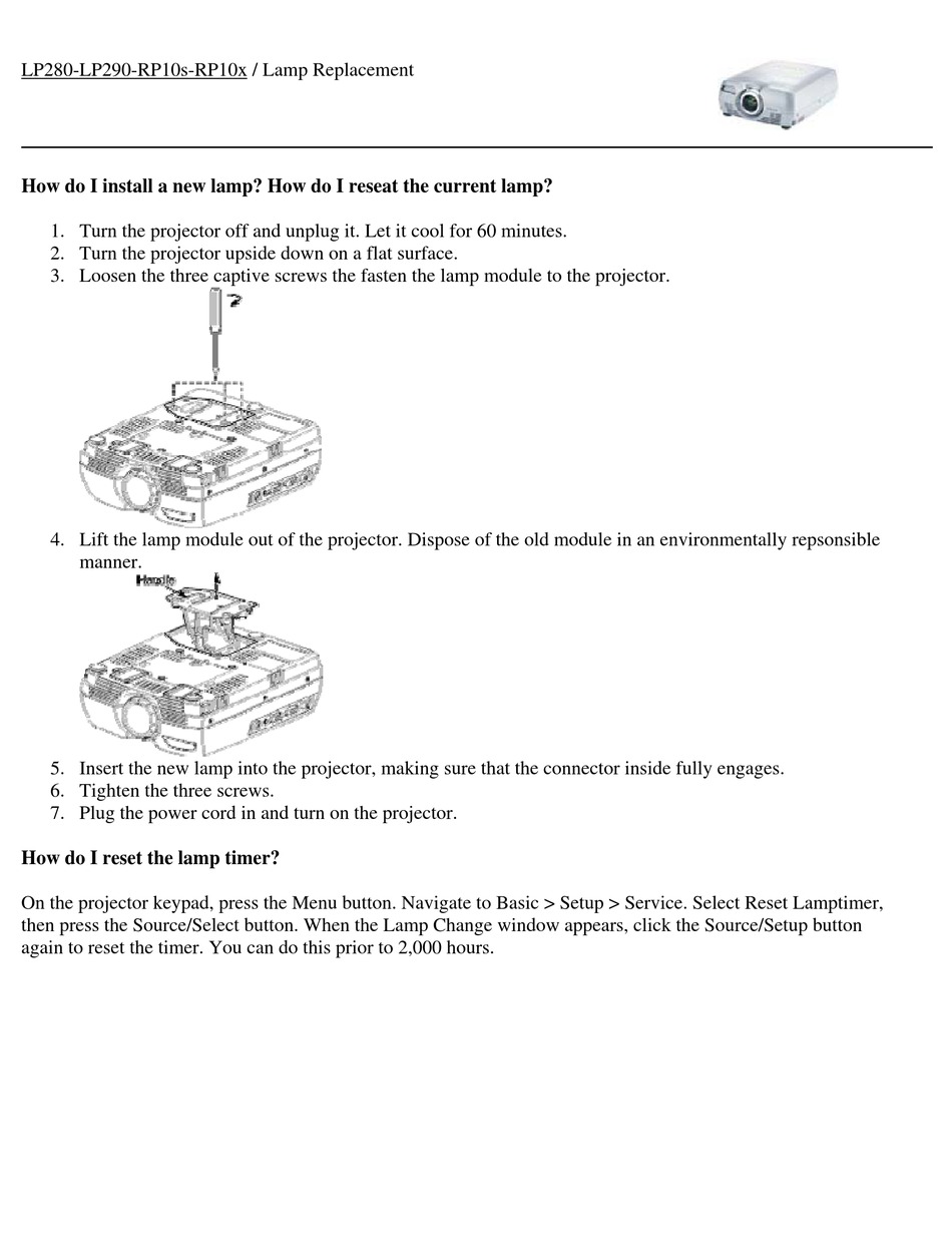 INFOCUS LP280 PROJECTOR REPLACEMENT INSTRUCTIONS ManualsLib