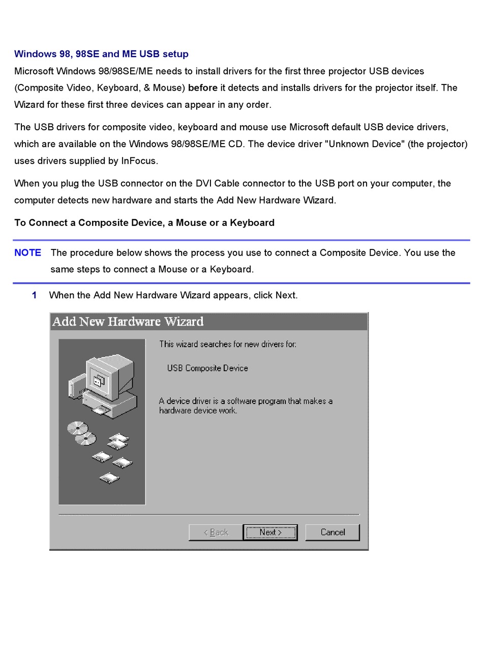 driver windows 98 usb drive