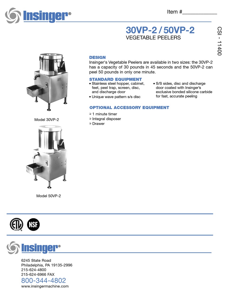 30-VP & 50-VP – Insinger Machine Company, Inc.