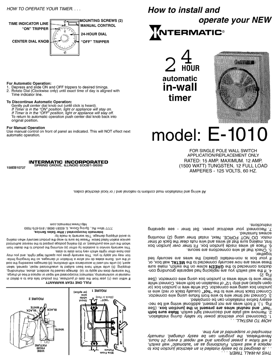 INTERMATIC E1010 INSTALLATION AND OPERATING Pdf Download | ManualsLib