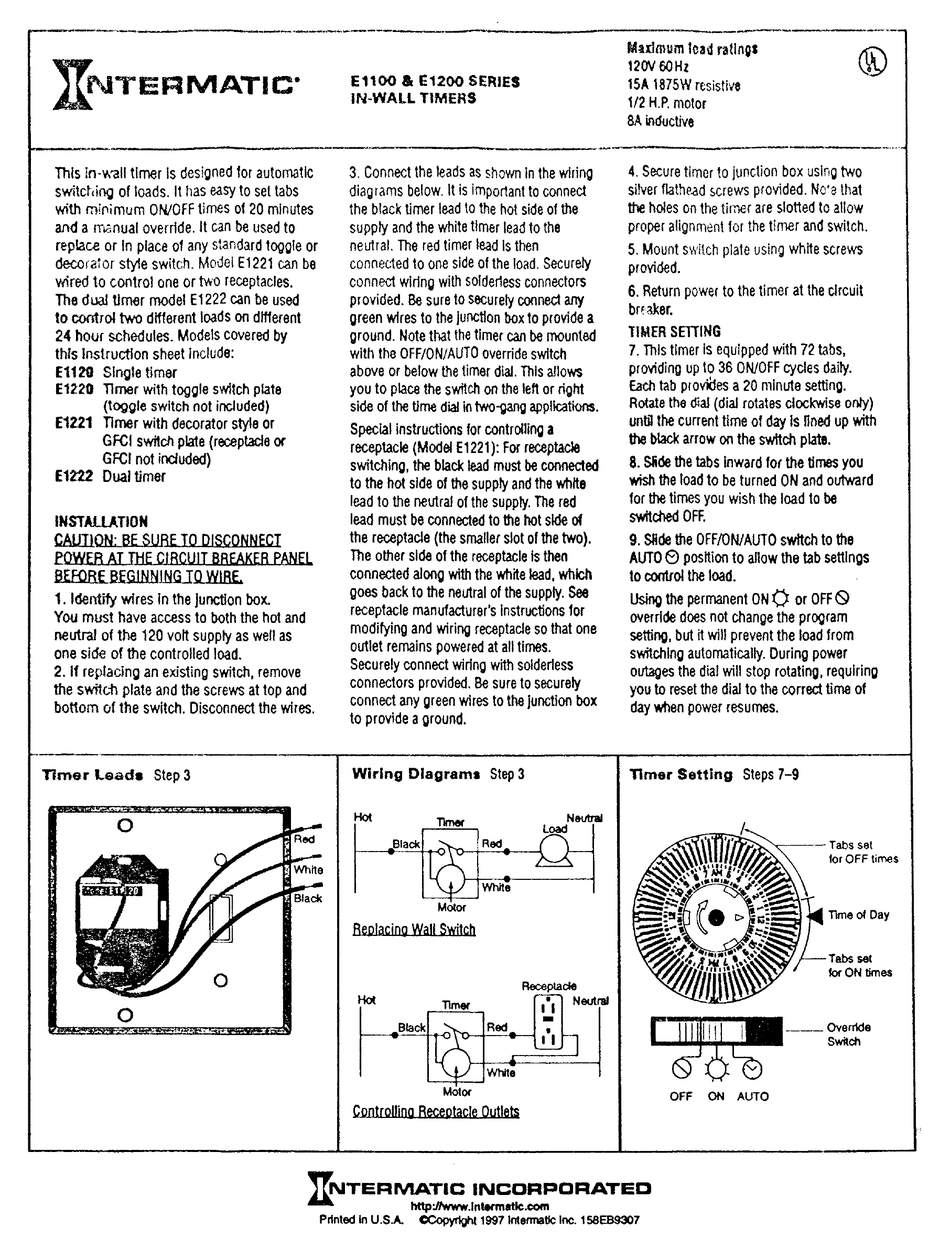 INTERMATIC E1100 SERIES TIMER SUPPLEMENTARY MANUAL ManualsLib
