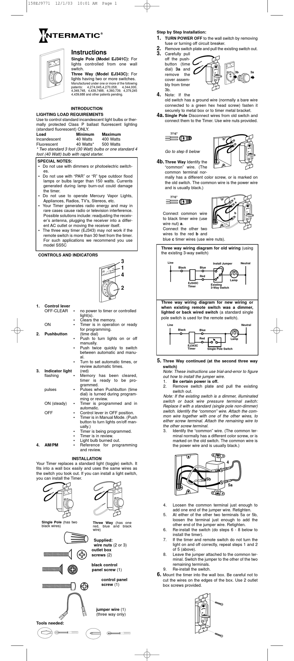 Intermatic Ej341c Instructions Pdf, Old Intermatic Outdoor Timer Instructions