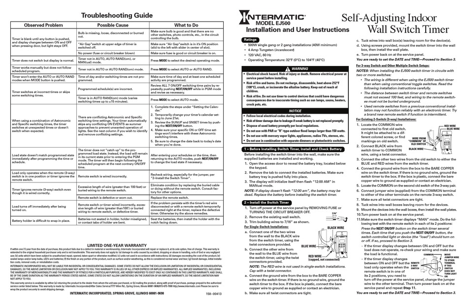 Intermatic Ej500 Installation And User Instructions Pdf Download Manualslib