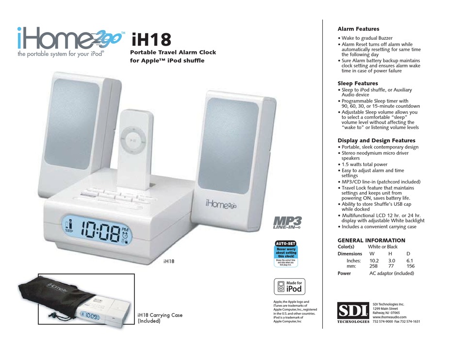 IHOME IH18 ALARM CLOCK FEATURES ManualsLib