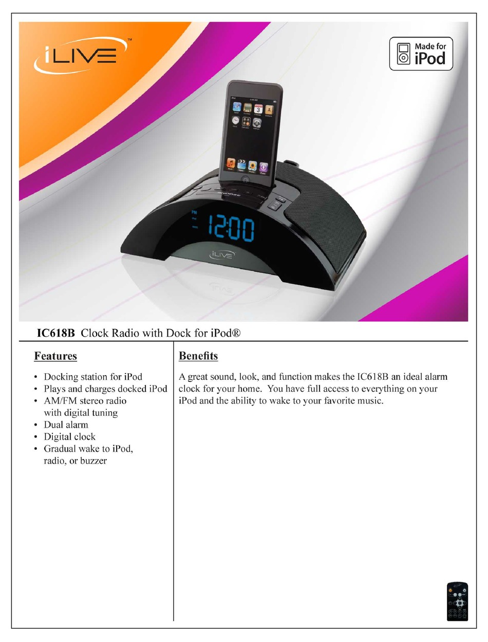 ILIVE IC618B CLOCK RADIO SPECIFICATION SHEET ManualsLib
