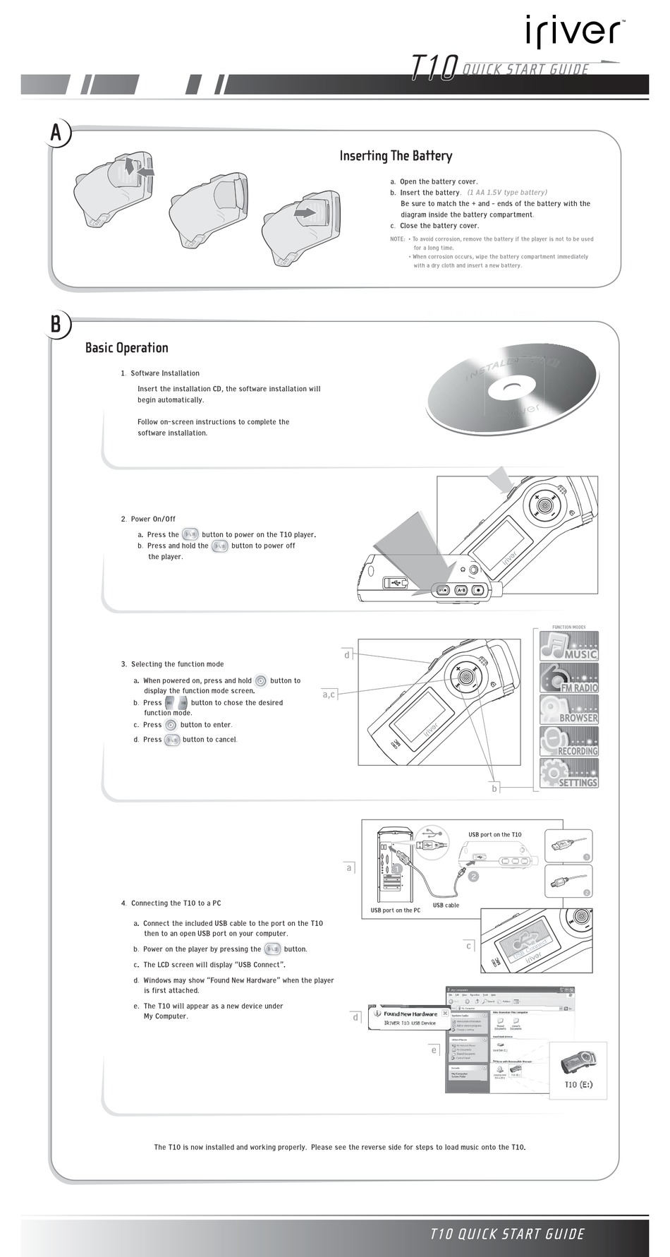 IRIVER T10 1GB MP3 PLAYER QUICK START MANUAL | ManualsLib