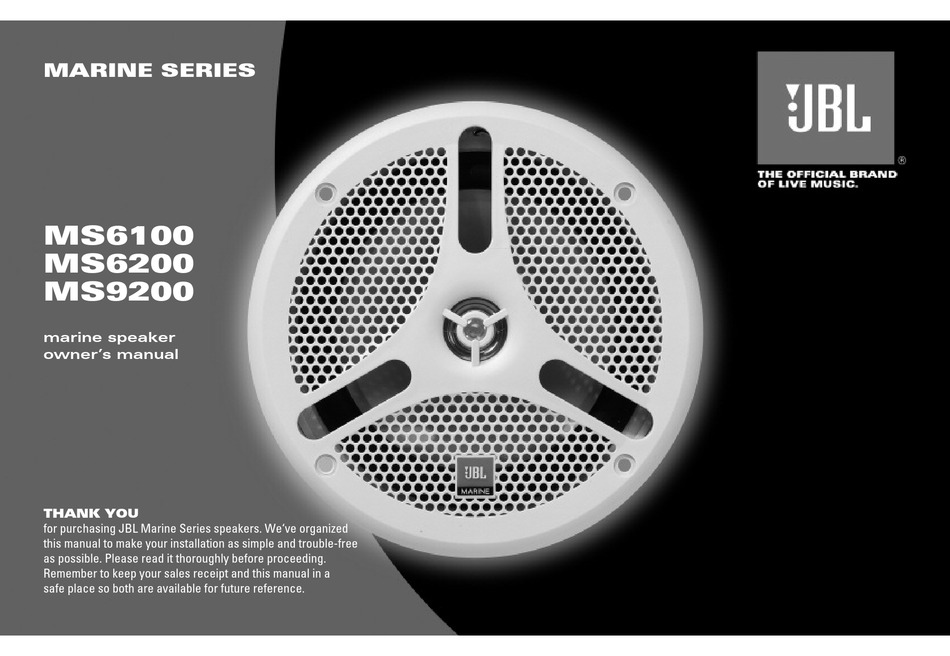 JBL MS6100 MARINE AUDIO OWNER'S MANUAL ManualsLib