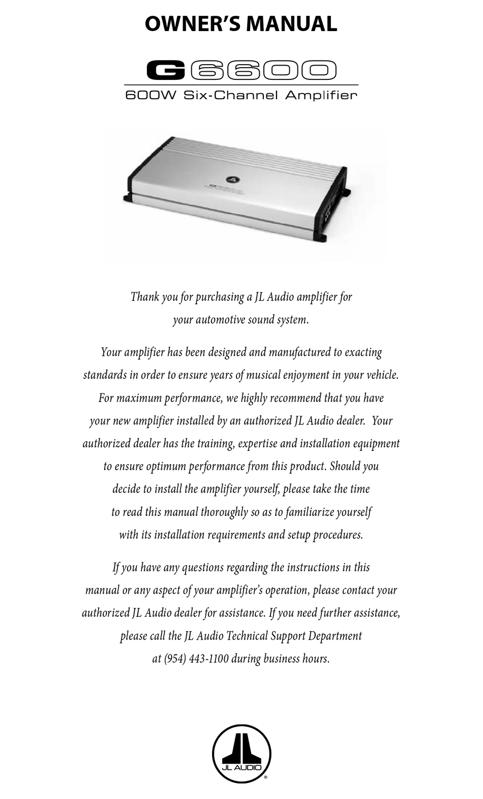 JL AUDIO G6600 CAR AMPLIFIER OWNER'S 