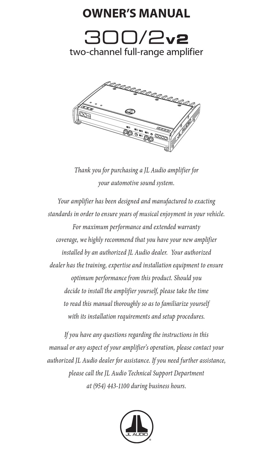JL AUDIO SLASH V2 300/2V2 CAR AMPLIFIER OWNER