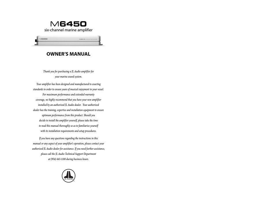 Jl Audio M6450 Owner S Manual Pdf Download Manualslib