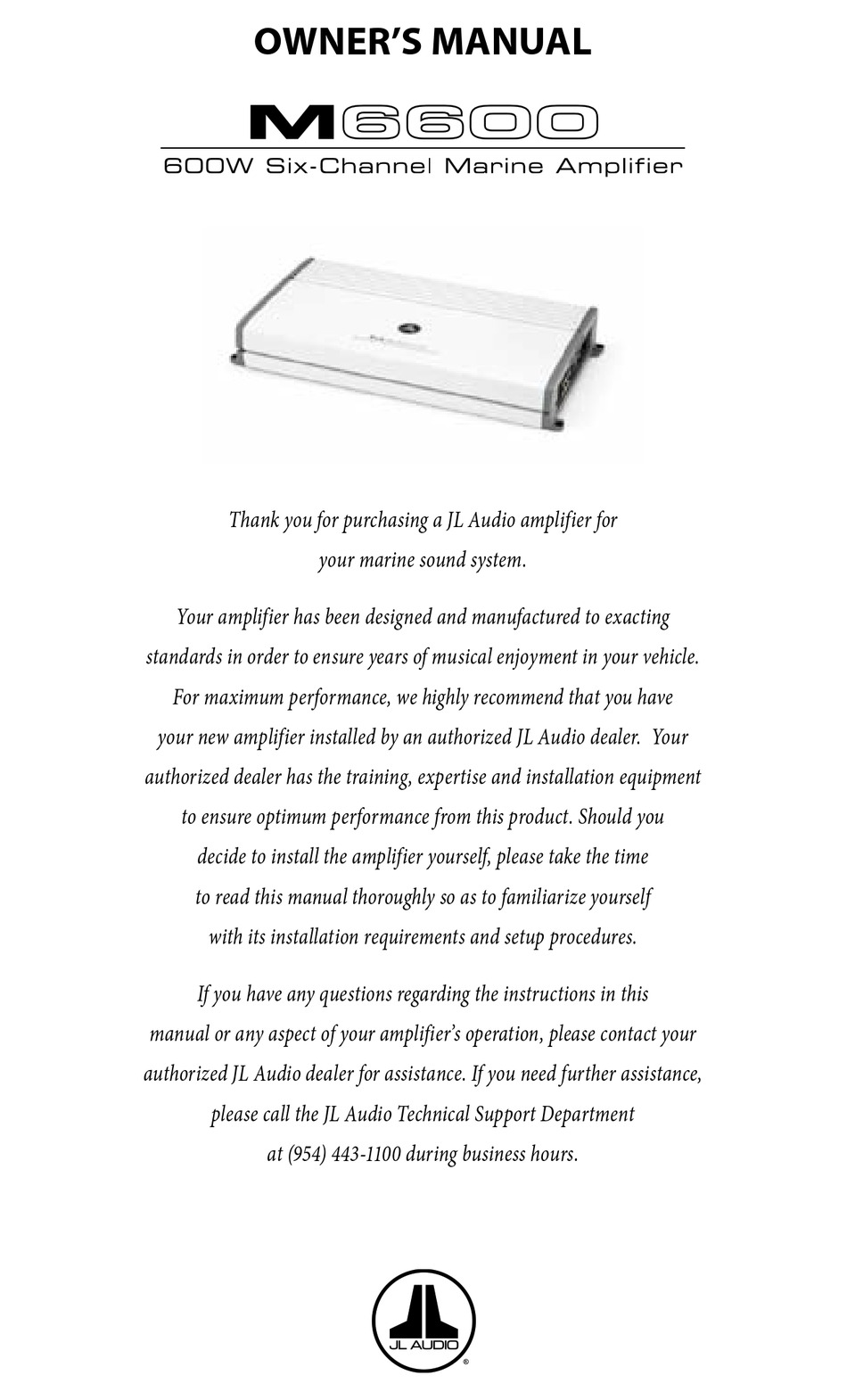 JL AUDIO M6600 AMPLIFIER OWNER'S MANUAL ManualsLib