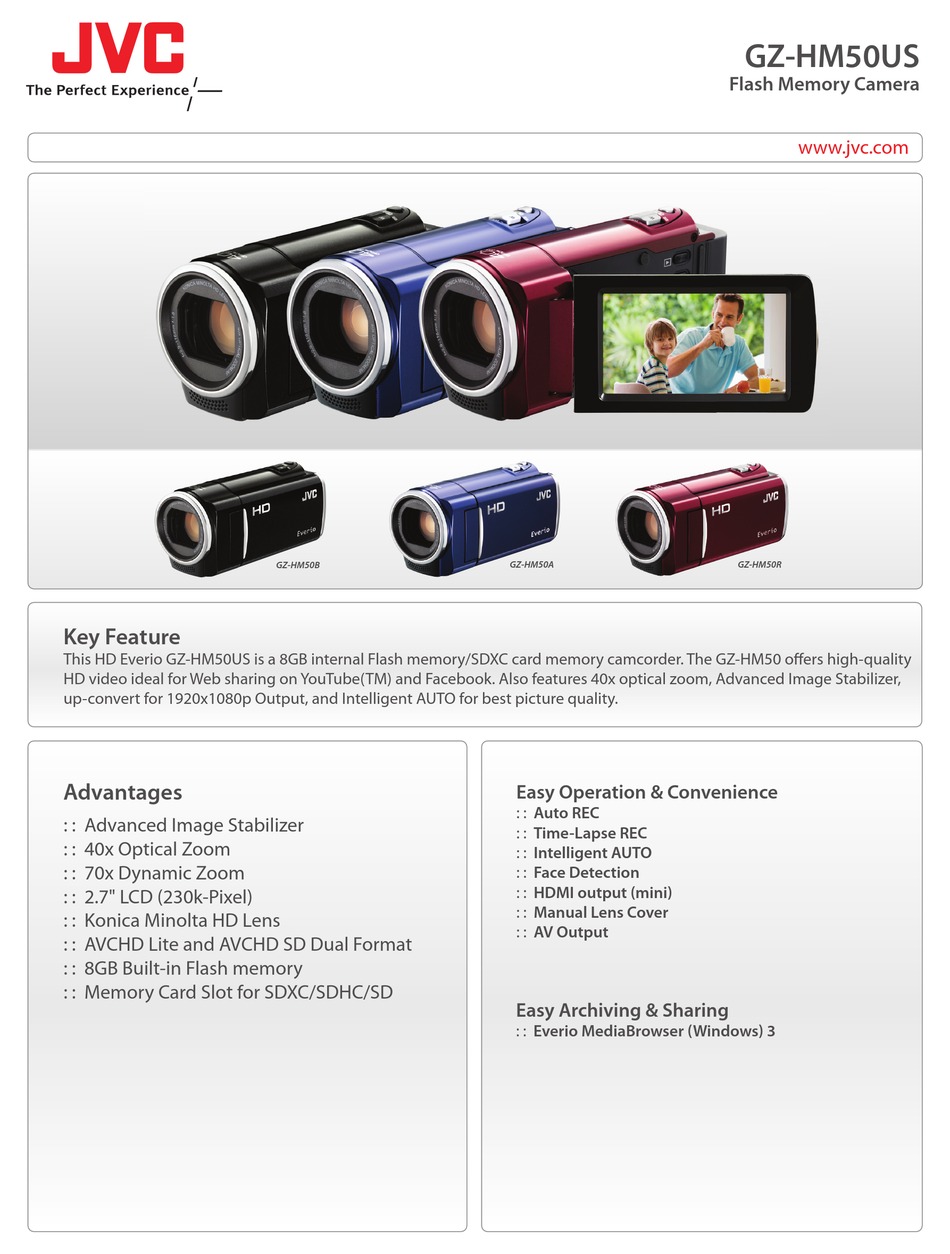 JVC EVERIO GZHM50 CAMCORDER SPECIFICATIONS ManualsLib