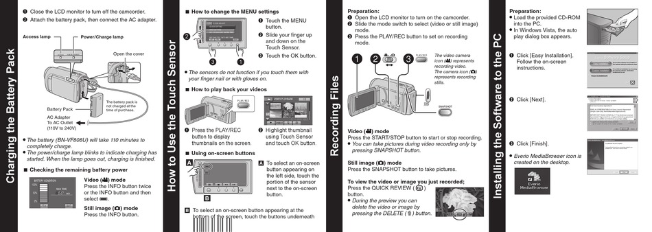 Jvc Everio Gz Mg630 Camcorder Quick Start Manual Manualslib