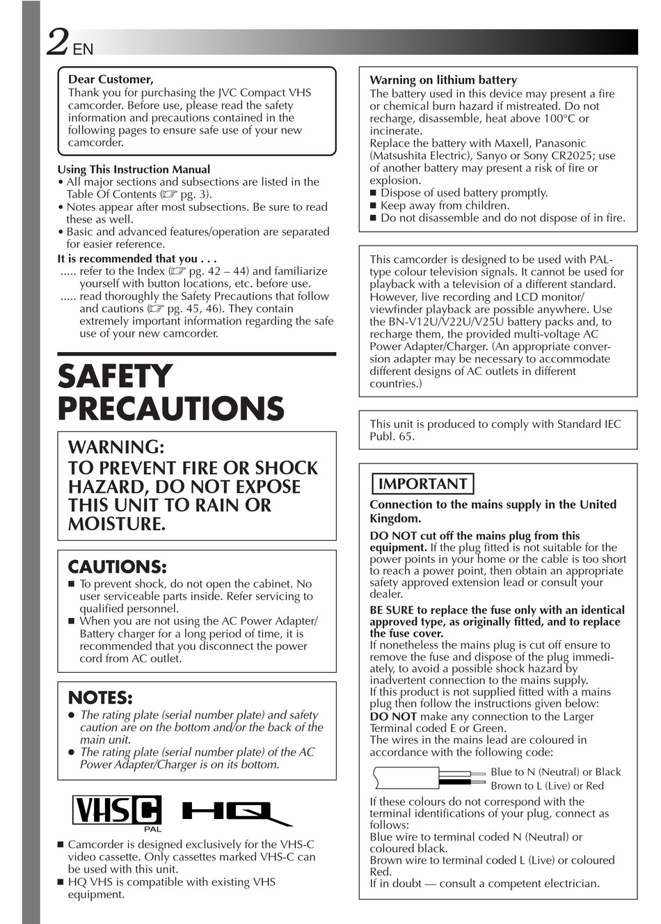 JVC GRAXM33EG CAMCORDER INSTRUCTION MANUAL ManualsLib