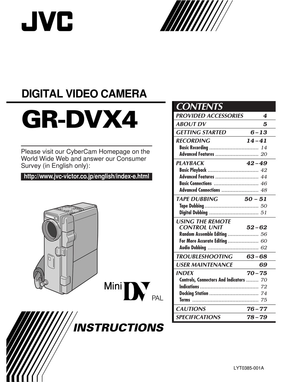 JVC GRDVX4EA CAMCORDER INSTRUCTIONS MANUAL ManualsLib