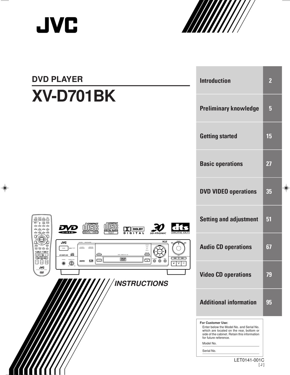 JVC XVD701BKB DVD PLAYER INSTRUCTIONS MANUAL ManualsLib