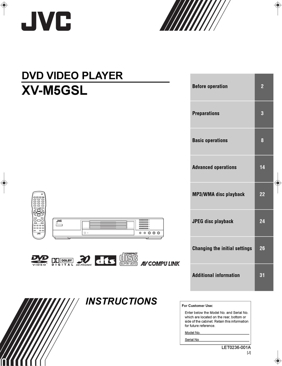JVC XVM5GSLC DVD PLAYER INSTRUCTIONS MANUAL ManualsLib