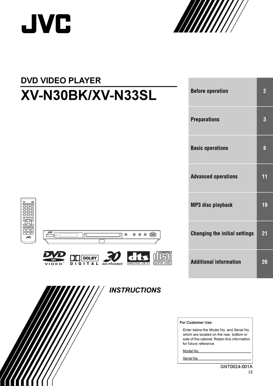 JVC XVN30BKJ DVD PLAYER INSTRUCTIONS MANUAL ManualsLib