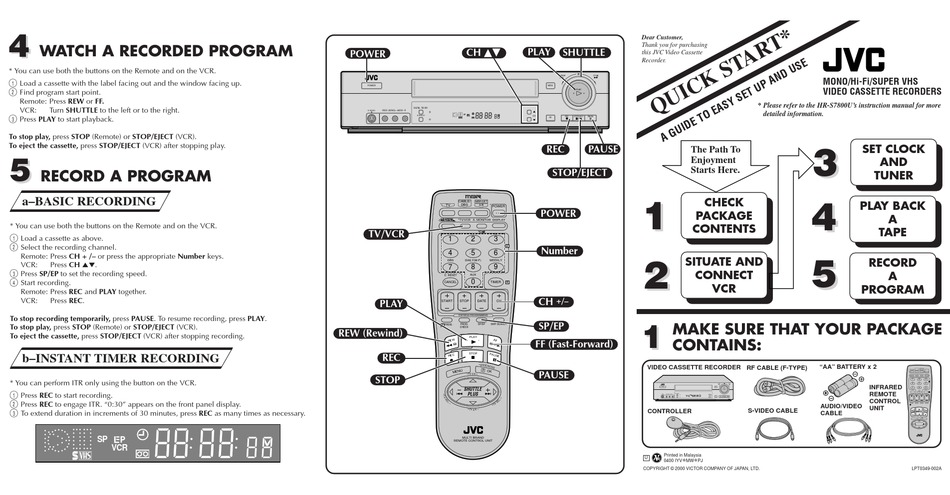 JVC HR-S7800U VCR QUICK START | ManualsLib