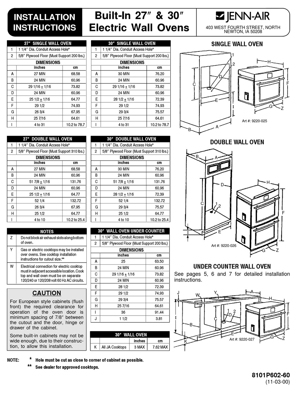 JENNAIR JMW8530DA OVEN INSTALLATION INSTRUCTIONS MANUAL ManualsLib