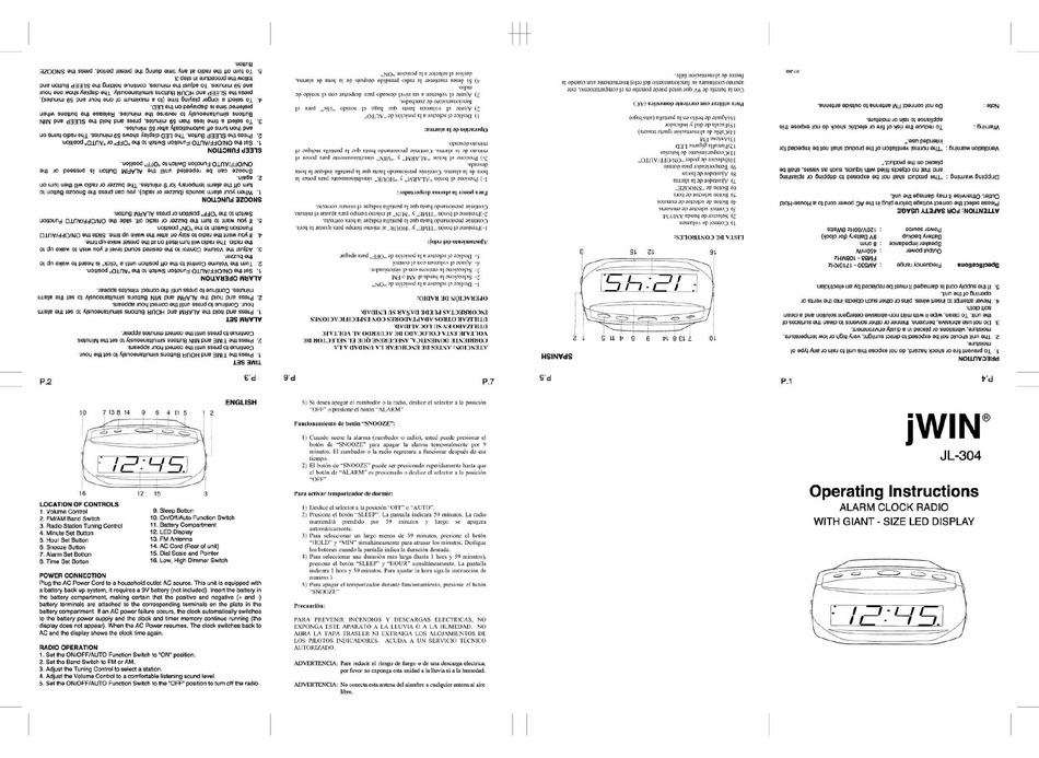 Jwin Projection Alarm Clock Radio Manual - Arm Designs