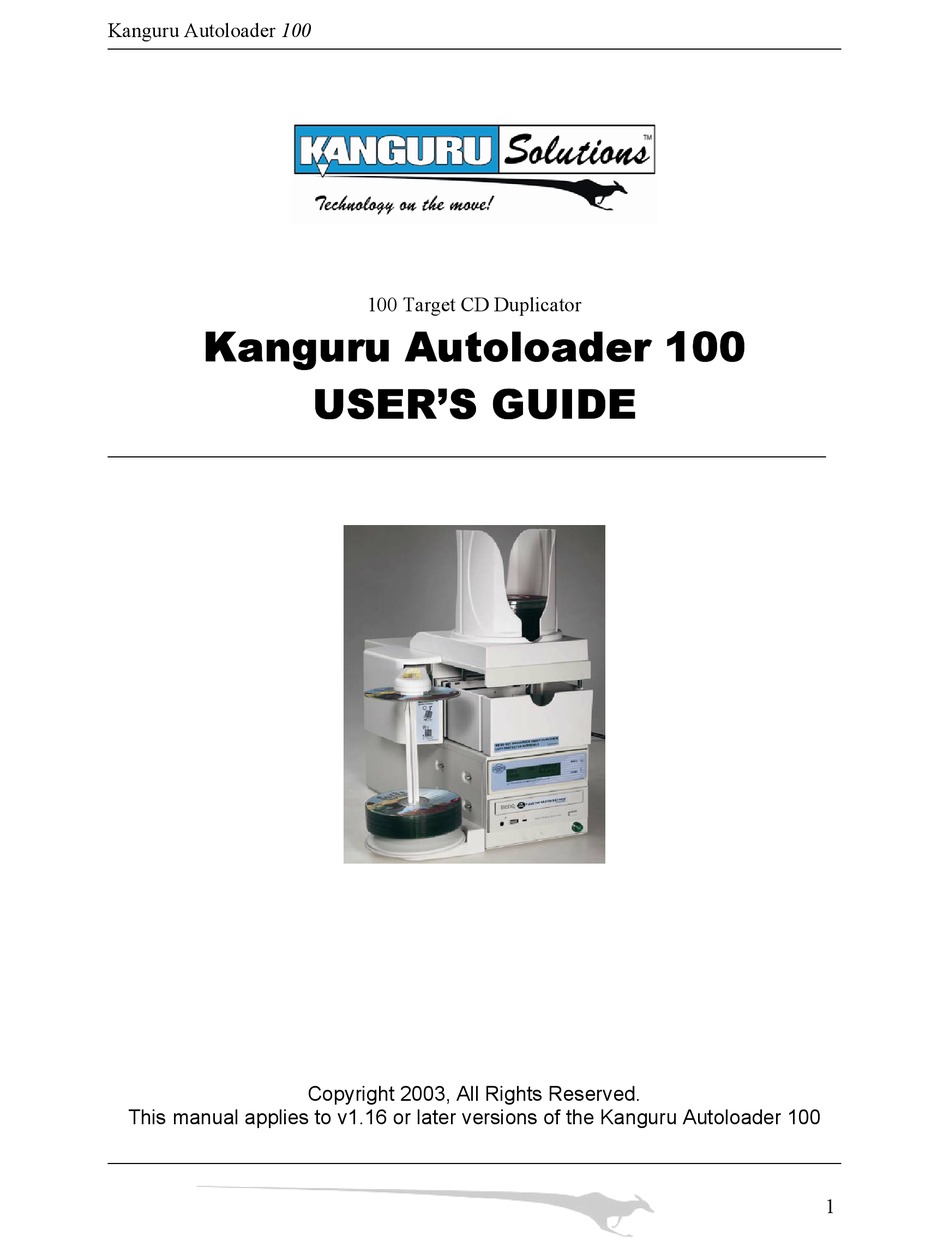 KANGURU AUTOLOADER 100 DISC DUPLICATOR USER MANUAL ManualsLib