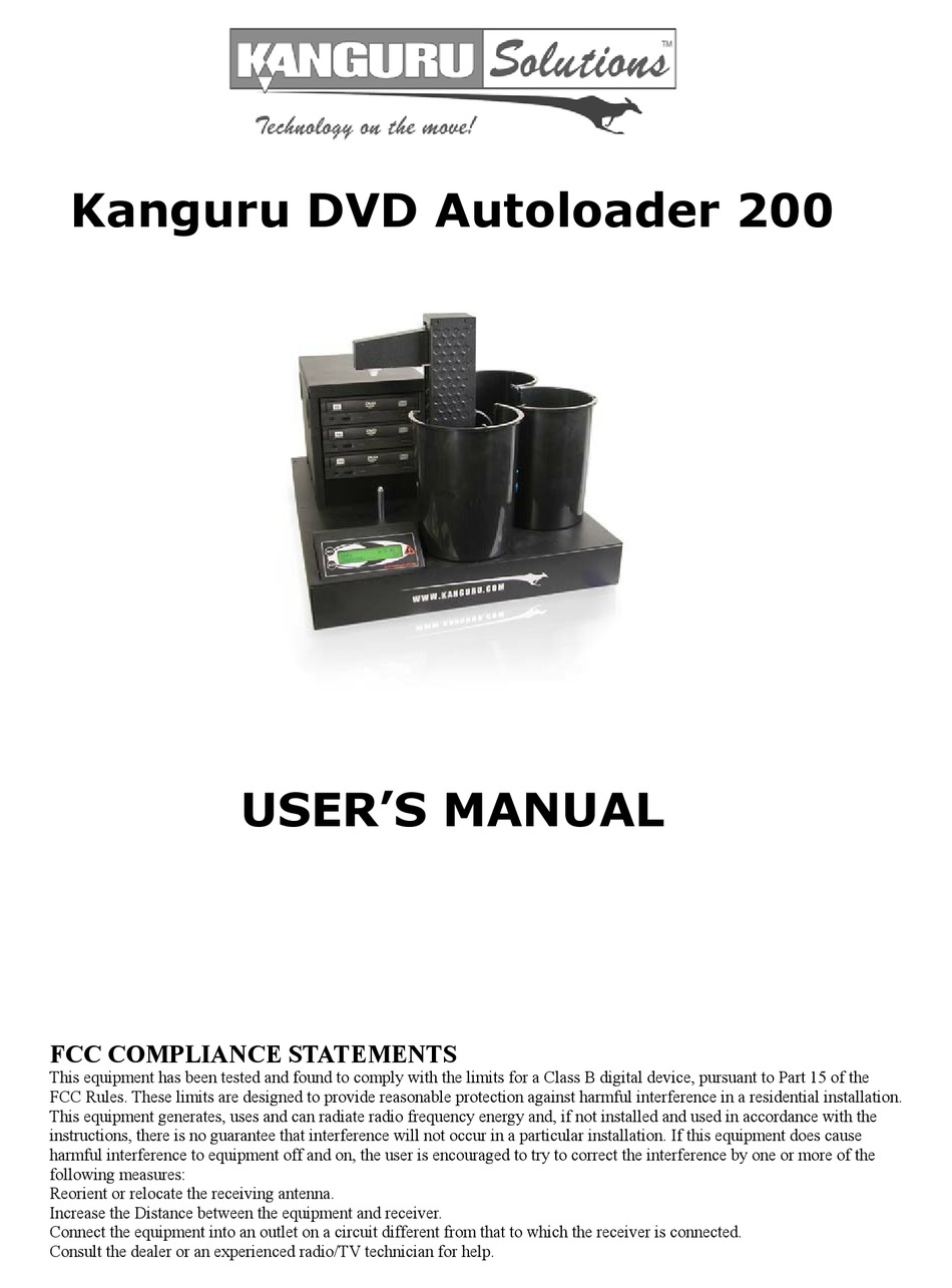 KANGURU DVD AUTOLOADER 200 DISC DUPLICATOR USER MANUAL ManualsLib