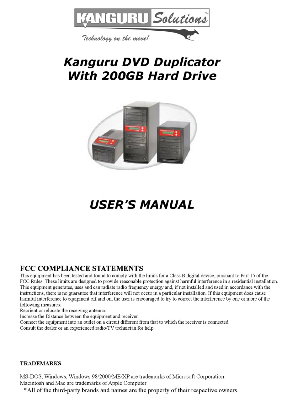 KANGURU DVD DUPLICATOR DISC DUPLICATOR USER MANUAL ManualsLib