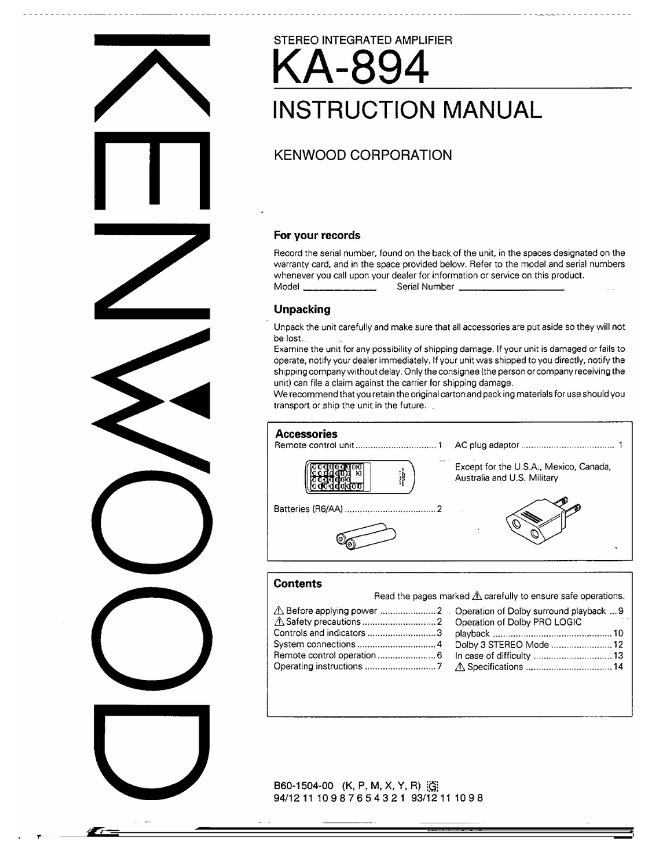 Kenwood Ka 4 Instruction Manual Pdf Download Manualslib