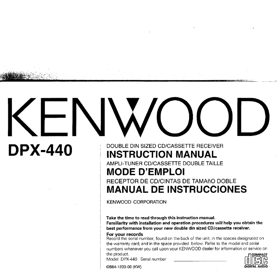 KENWOOD DPX-440 CAR RECEIVER INSTRUCTION MANUAL | ManualsLib