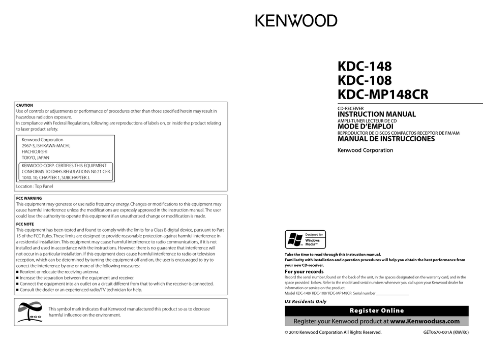 KENWOOD KDC-148 CAR RECEIVER INSTRUCTION MANUAL | ManualsLib  Kdc 148 Wiring Diagram    ManualsLib
