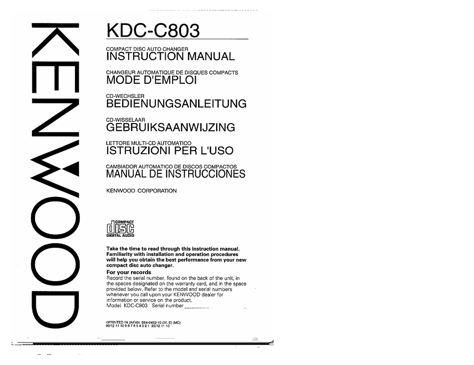 KENWOOD KDCC803 CD PLAYER INSTRUCTION MANUAL ManualsLib