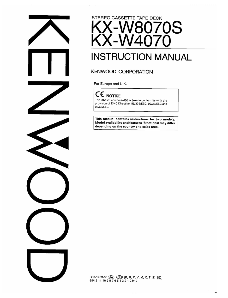 Kenwood Kx W4070 Instruction Manual Pdf Download Manualslib