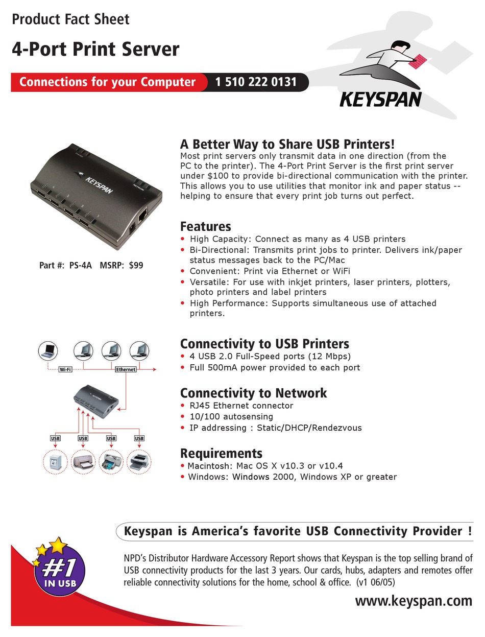keyspan 4-port bi-directional print server