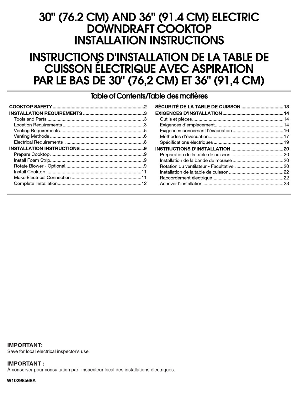 KITCHENAID ARCHITECT SERIES II KECD807X COOKTOP INSTALL MANUAL ManualsLib