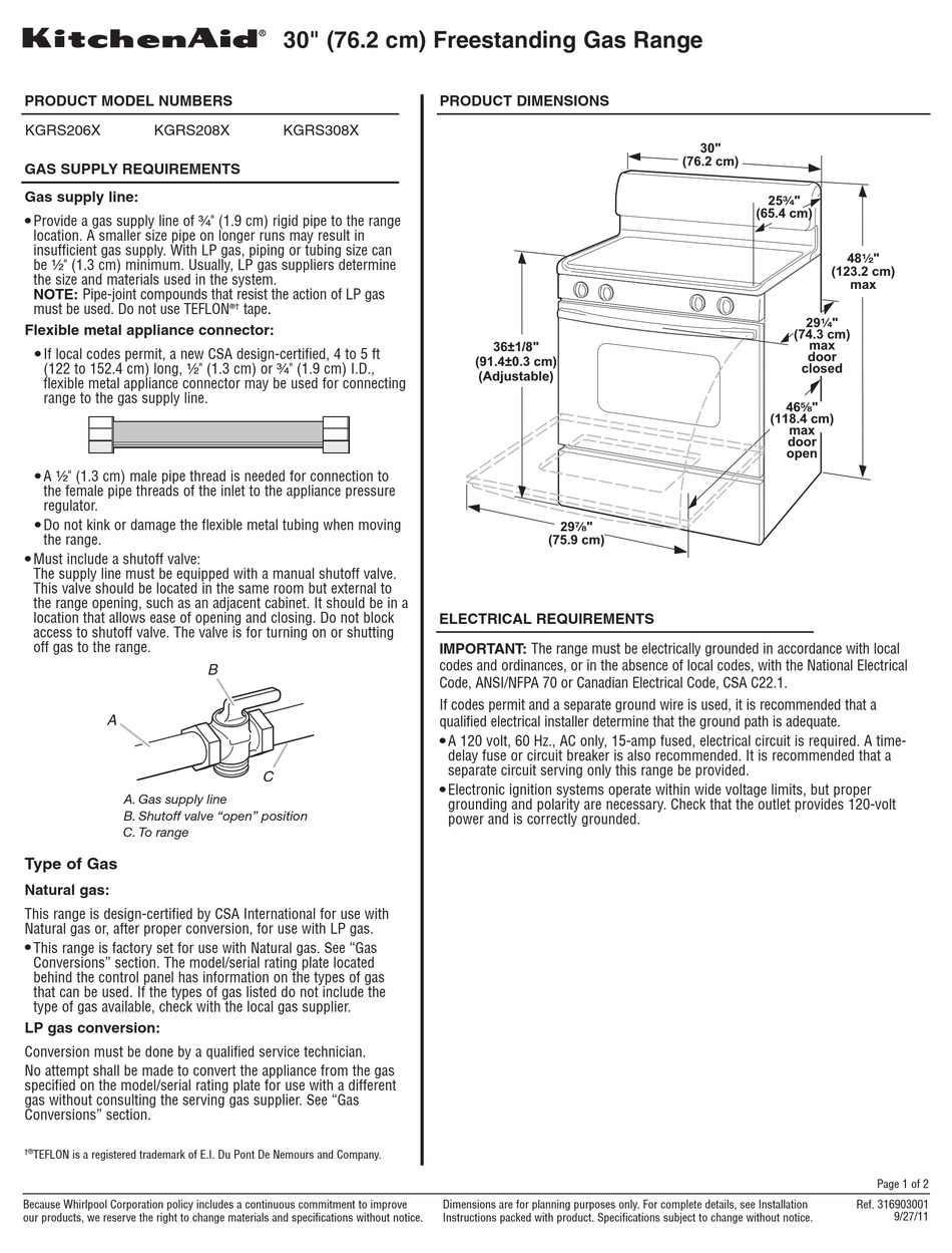 KITCHENAID ARCHITECT SERIES II KGRS206X DIMENSION MANUAL Pdf Download
